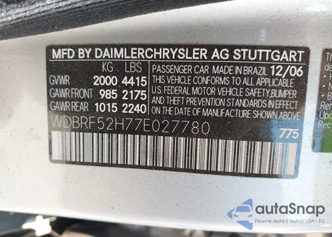2007 Mercedes-Benz C 230 Sport from USA, damaged, VIN WDBRF52H77E027780